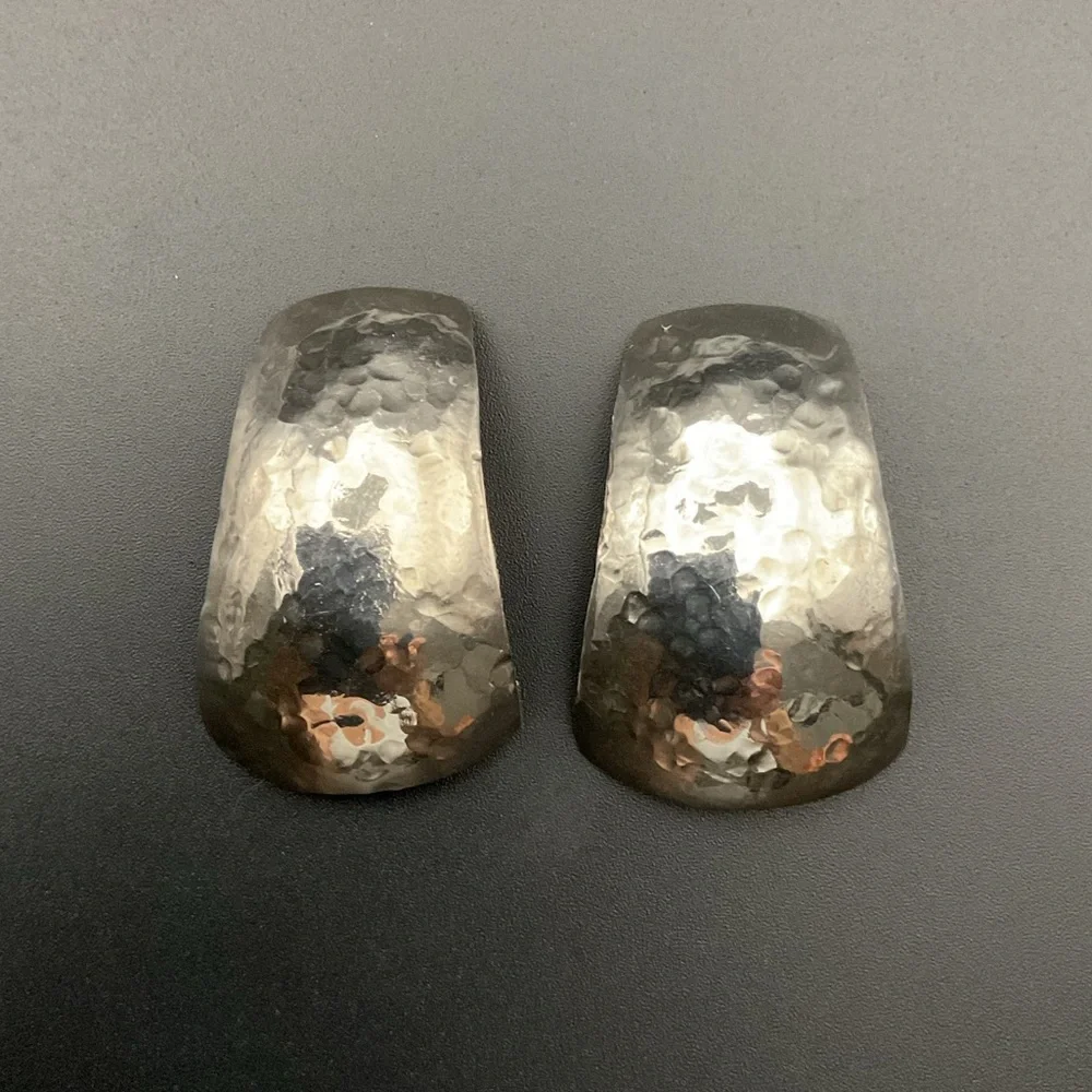 Unique Hammered Metal Clip On Earrings